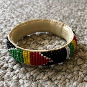 African Beaded Leather Bracelet - Brand New